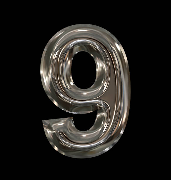 istock number 9 rounded shiny silver isolated on black 690191488