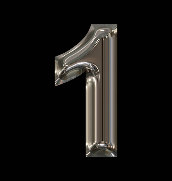 istock number 1 rounded shiny silver isolated on black 690191906
