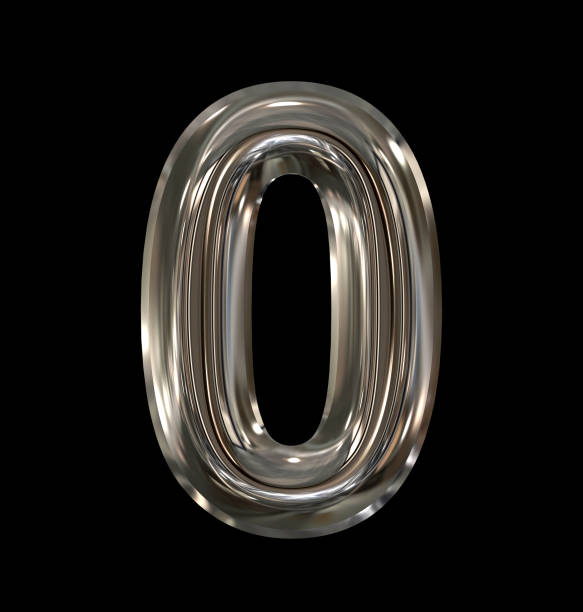 istock number 0 rounded shiny silver isolated on black 690191958