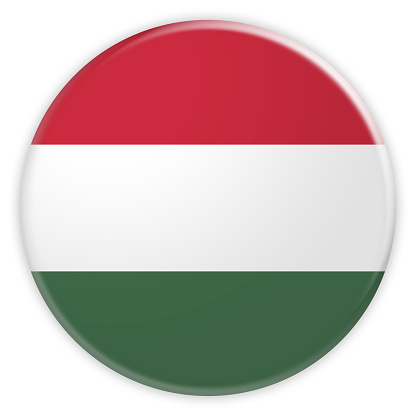 Hungary Flag Button, News Concept Badge, 3d illustration on white background