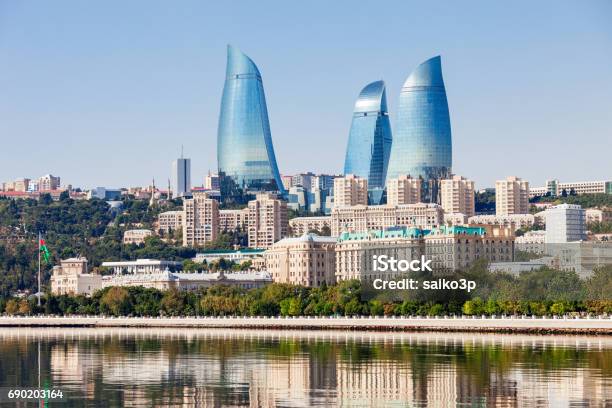 Flame Towers In Baku Stock Photo - Download Image Now - Baku, Azerbaijan, Cityscape