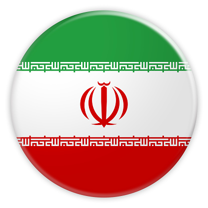 Iran Flag Button, News Concept Badge, 3d illustration on white background