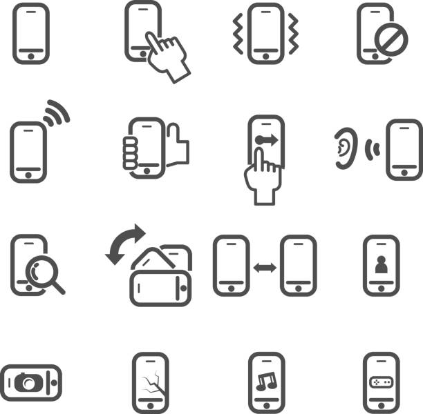 ilustrações de stock, clip art, desenhos animados e ícones de smartphone icon set vector - 180°