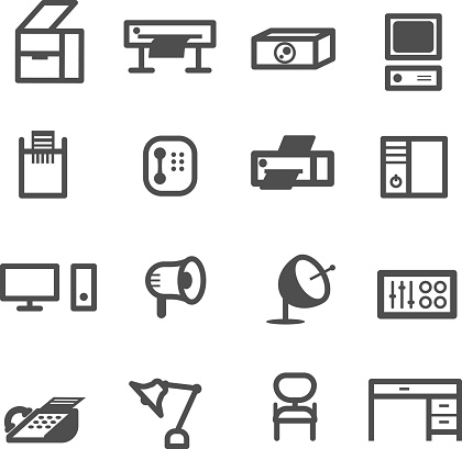 business office equipment icon set