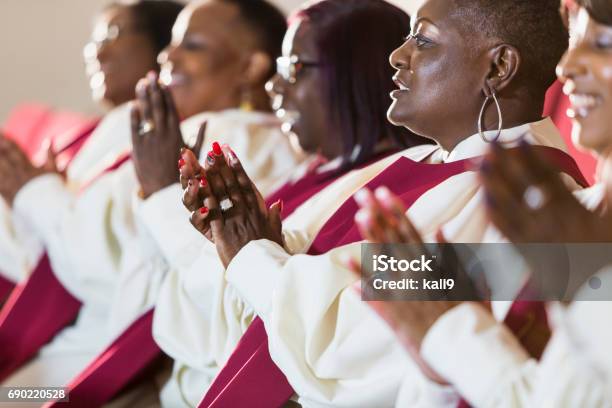 Group Of Mature Black Women In Church Robes Stock Photo - Download Image Now - Choir, Gospel Music, African-American Ethnicity
