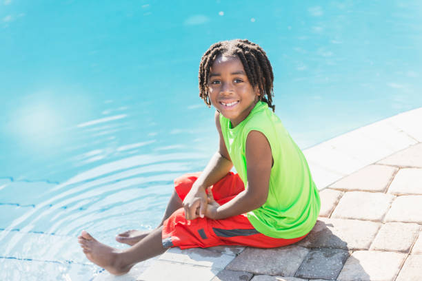 istock Little African American boy on pool deck 690224700
