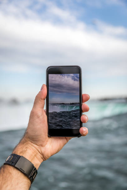 istock Human Hand Taking Picture at Niagara Falls with Smart phone 690227366