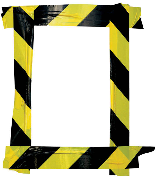 istock Yellow Black Caution Warning Tape Notice Sign Frame, Vertical Adhesive Sticker Background, Diagonal Hazard Stripes Signal Safety Attention Concept, Isolated Large Detailed Closeup, Old Aged Weathered Grunge Pattern 690227510