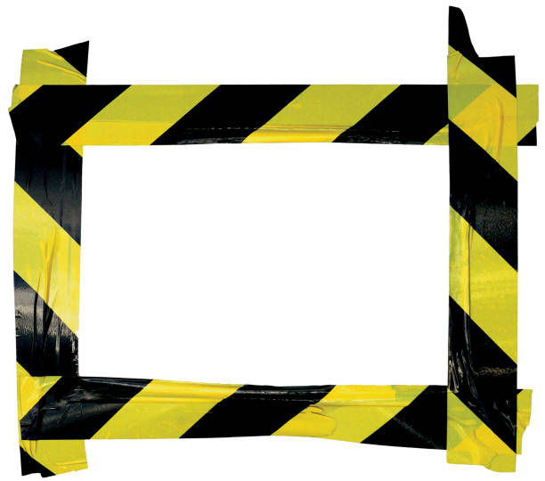 istock Yellow Black Caution Warning Tape Notice Sign Frame, Horizontal Adhesive Sticker Background, Diagonal Hazard Stripes Signal Safety Attention Concept, Isolated Large Detailed Closeup, Old Aged Weathered Grunge Pattern 690227854