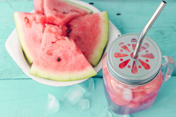 istock Summer fresh fruit flavored infused water of watermelon 690228664