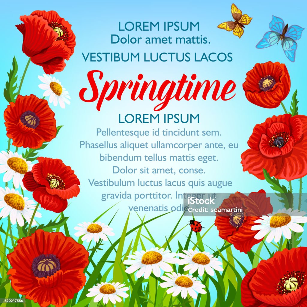 Spring Weather Poster Vector Spring Flowers Poster Springtime Greetings Stock Illustration ...