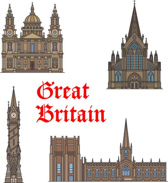 британская достопримечательность архитектуры набор иконок - leicester stock illustrations