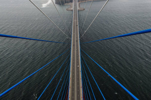 Vladivostok, view from bridge top to Russky Island. stock photo