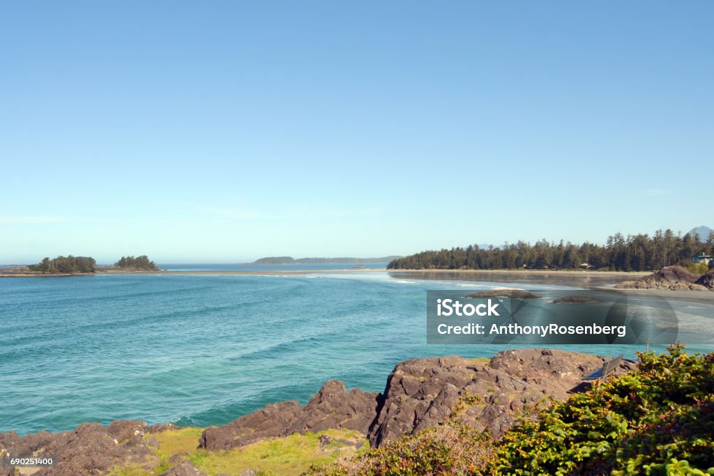 Chesterman Beach in Tofino, B.C. Looking out at the Pacific Ocean and Chesterman Beach in Tofino, B.C. Beach Stock Photo
