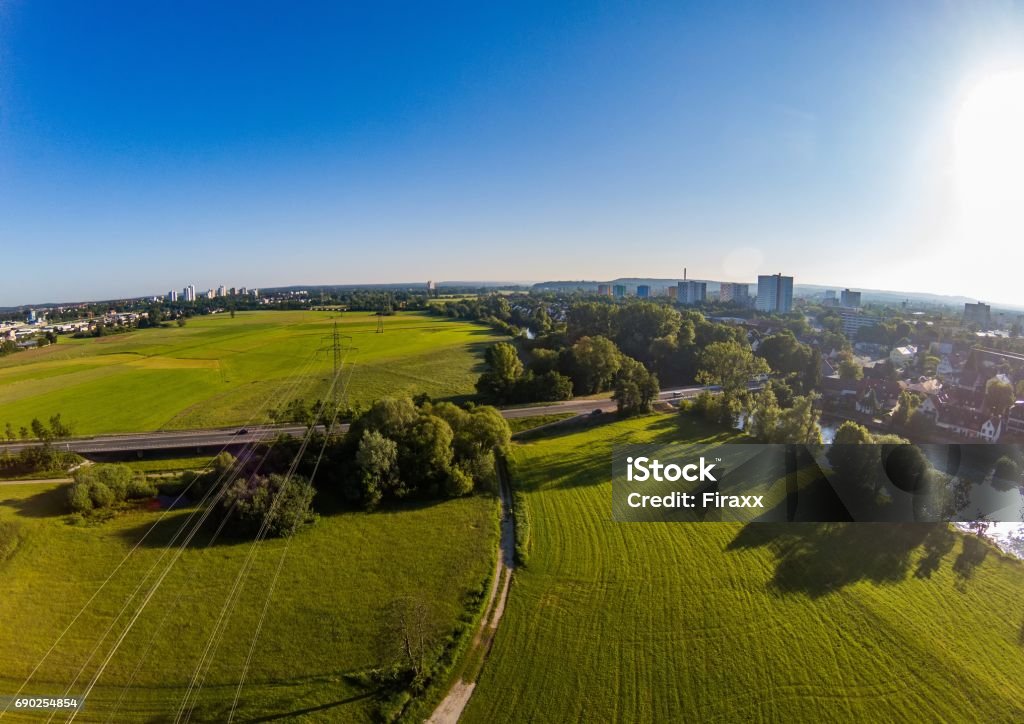 Aerial photo of the meadows and river Regnitz at Erlangen Aerial photo of the meadows and river Regnitz at Erlangen, Germany Erlangen Stock Photo