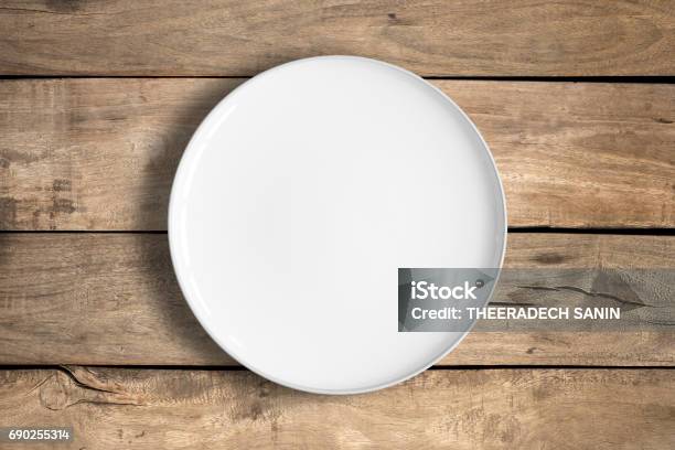 White Food Plate Stock Photo - Download Image Now - Plate, High Angle View, Table