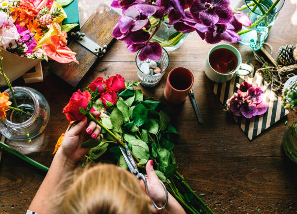 istock Caucasian woman doing a flower arrangement 690259512