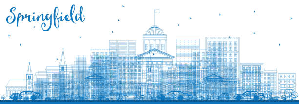 Outline Springfield Skyline with Blue Buildings. Outline Springfield Skyline with Blue Buildings. Vector Illustration. Business Travel and Tourism Concept with. Image for Presentation Banner Placard and Web Site. springfield illinois skyline stock illustrations