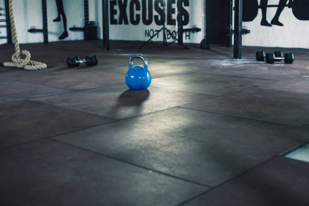 Kettle bell on the floor in gym.