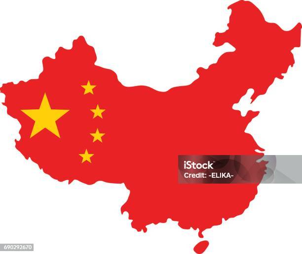 Карта И Флаг Китая — стоковая векторная графика и другие изображения на тему Китай - Китай, Карта, Флаг