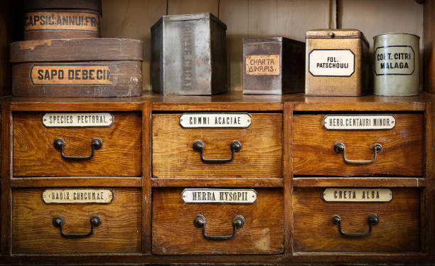 istock Bottles on the shelf in old pharmacy. 690293576