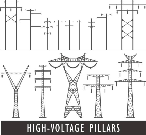 High Voltage Post Vector image set of high-voltage poles on a white background design element electricity silhouettes stock illustrations