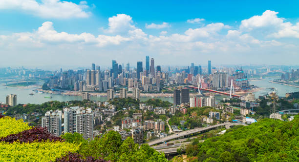 도시 건축과 충칭 스카이라인 - chongqing china bridge asia 뉴스 사진 이미지