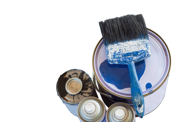 istock Paint cans and paint brush on white background. 690304458