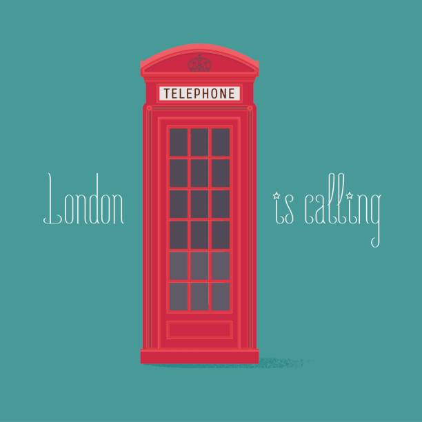 ilustrações de stock, clip art, desenhos animados e ícones de england, london red phone booth vector illustration with quote - telephone booth telephone pay phone telecommunications equipment