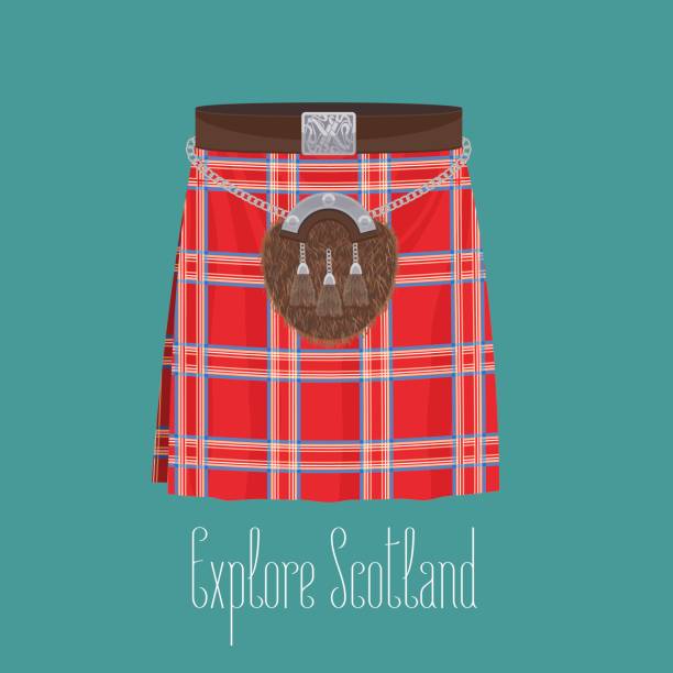 ilustraciones, imágenes clip art, dibujos animados e iconos de stock de kilt falda tradicional escocesa con la ilustración de vector de patrón cuadrado - falda escocesa