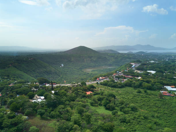 Landscape on district in Managua aerial view. Green town landscape