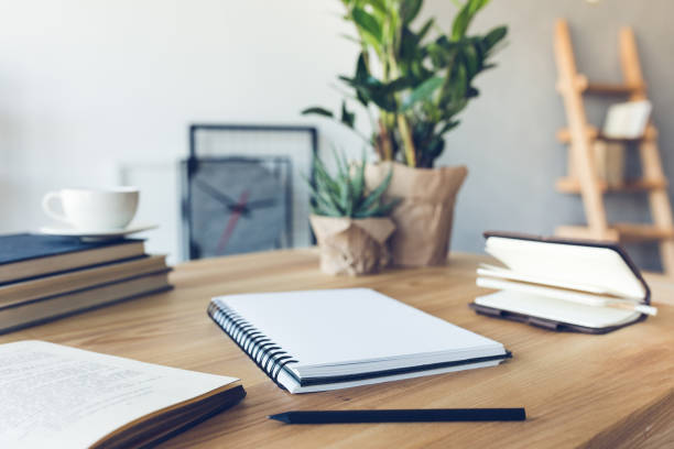 istock design of workplace in home office with modern equipment and objects 690314562