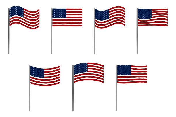 ilustrações de stock, clip art, desenhos animados e ícones de american flag set on white - american flag star shape striped fourth of july