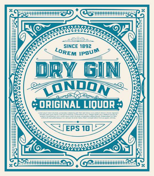 ilustrações, clipart, desenhos animados e ícones de etiqueta do gin com ornamento florais - gin