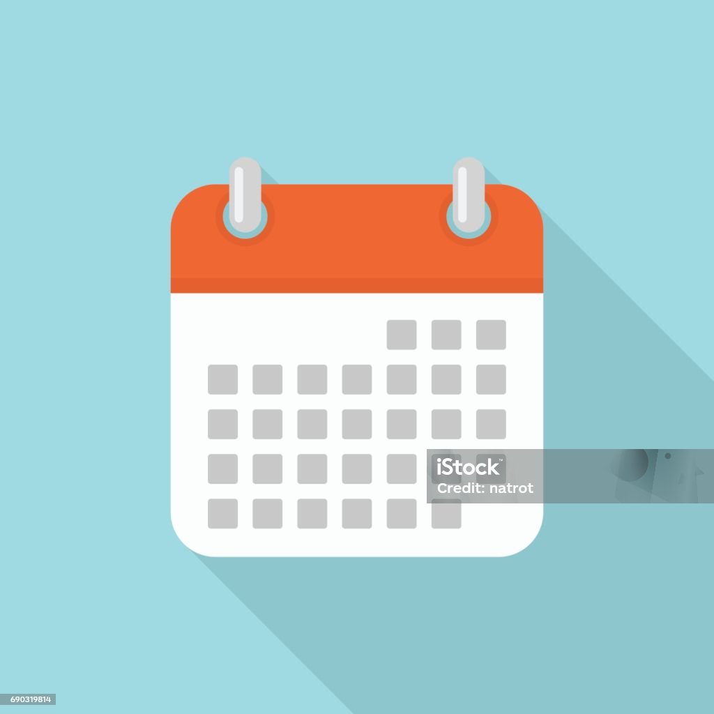 Calendar icon with long shadow on blue background, flat design style Calendar stock vector