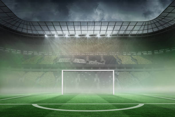 istock Vast football stadium with goal 690333794