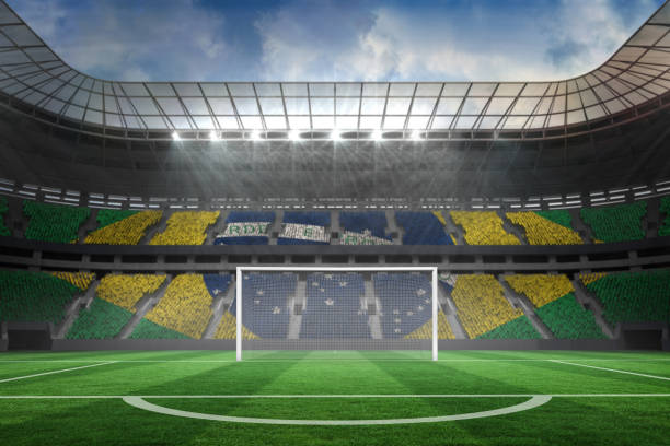 istock Vast football stadium with goal 690333834