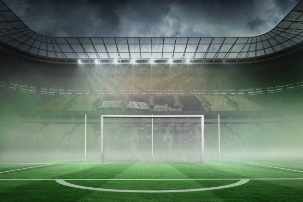 istock Football pitch in large stadium 690346918