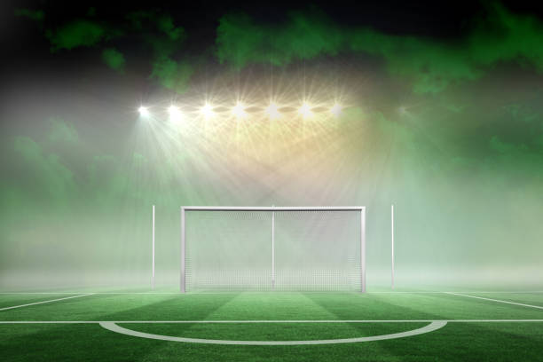 istock Football pitch under spotlights 690347076