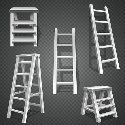 Steel vector staircases. Metal ladder, aluminum stairs vector. Set of ladders illustration
