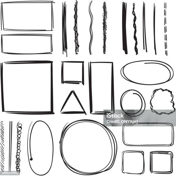 Highlighter Circles And Underlines Vector Illustration Set Of Pencil Marks Hand Drawn Pictures Stock Illustration - Download Image Now