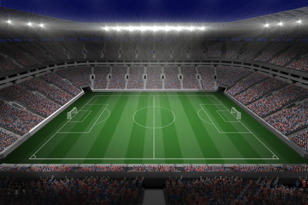 istock Large football stadium with lights 690349560