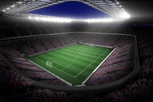 istock Large football stadium with lights 690349636