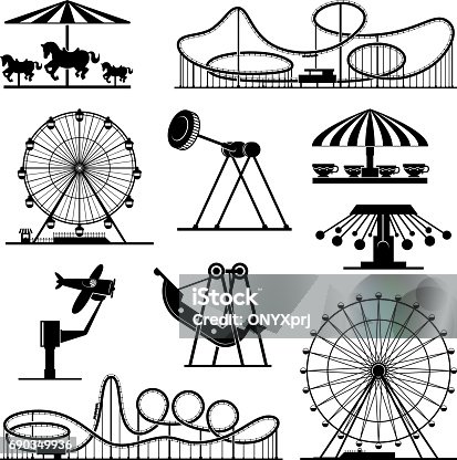 Rollercoaster Amusement Park Ferris Wheel Amusement Park Ride Vectores  Libres de Derechos - iStock