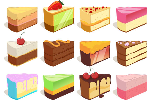 Cream Cake Slices Pieces Vector Illustrations Set In Cartoon Style Stock  Illustration - Download Image Now - iStock