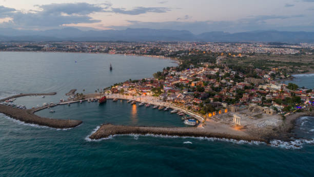 istock Antique side harbor aerial view 690350484