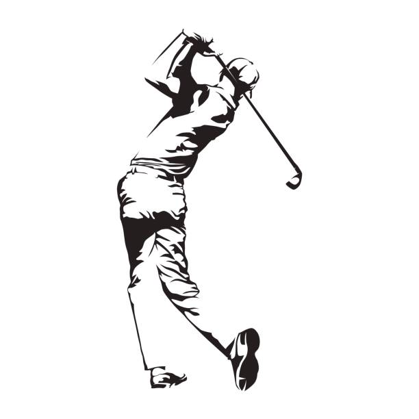 Golf player, abstract vector silhouette, golfer sketch Golf player, abstract vector silhouette, golfer sketch abstract adult body body part stock illustrations