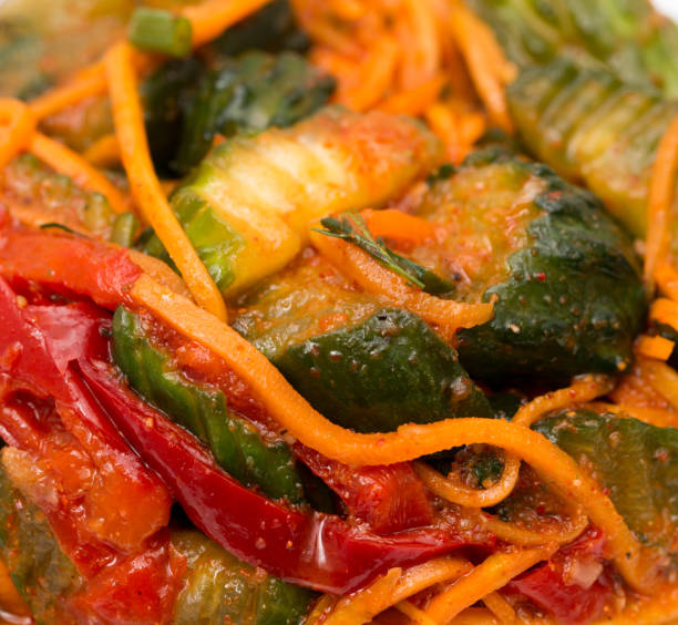 Korean cucumber salad with carrots. macro