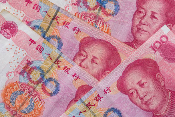 100 Chinese Yuan. close up stock photo