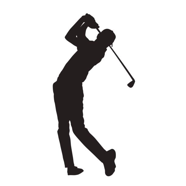 ilustraciones, imágenes clip art, dibujos animados e iconos de stock de silueta de vector aislado de jugador de golf - golf athlete